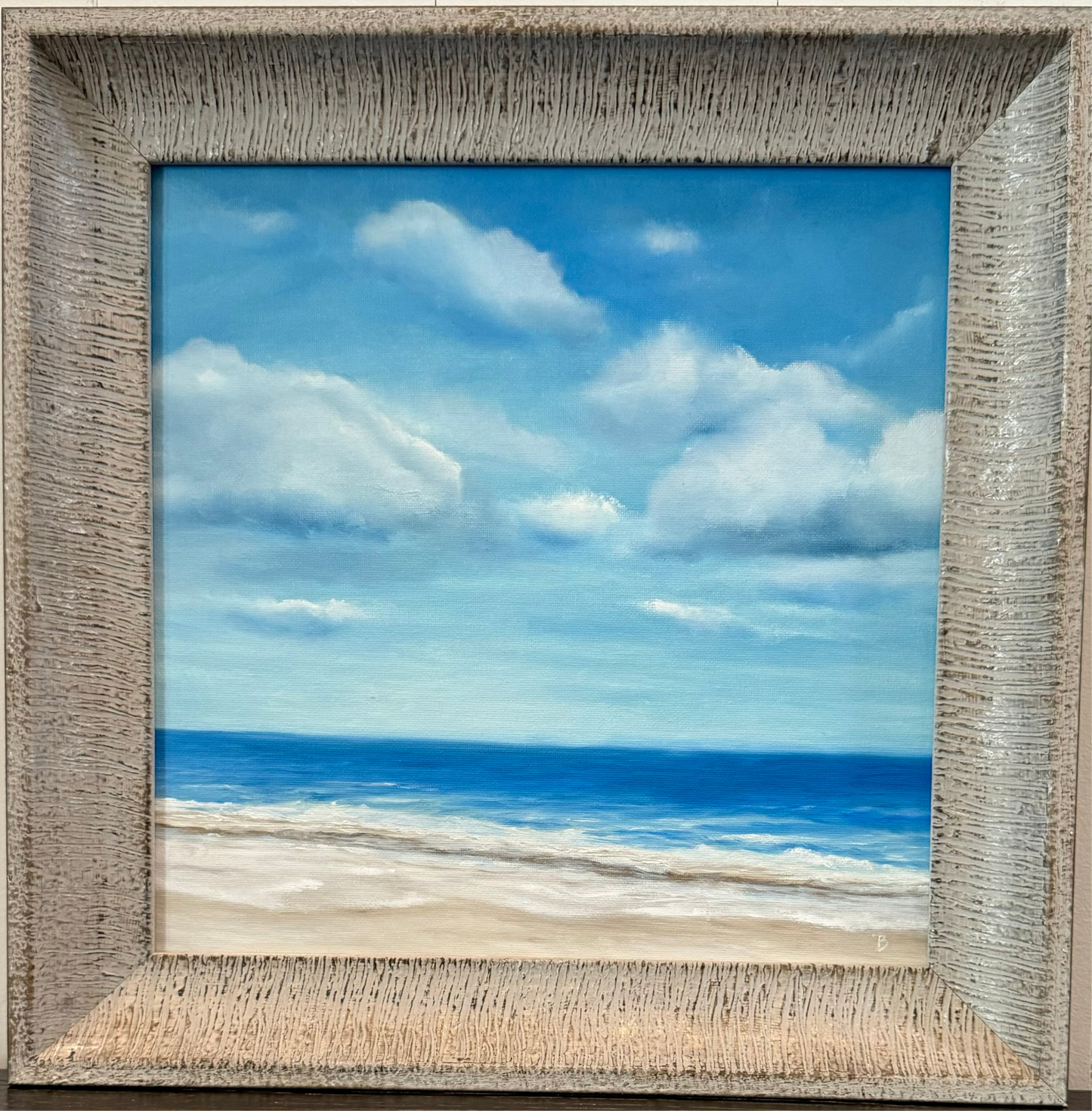 Perfect Beach Day, 12” x 12,” Oil, Framed