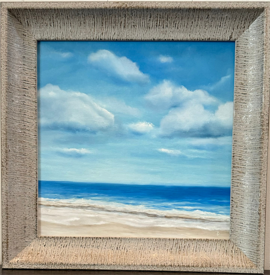 Perfect Beach Day, 12” x 12,” Oil, Framed